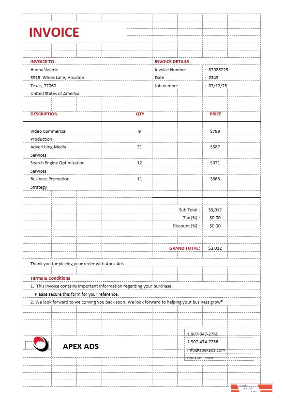 Advertising Consultant Invoice Template PSD template